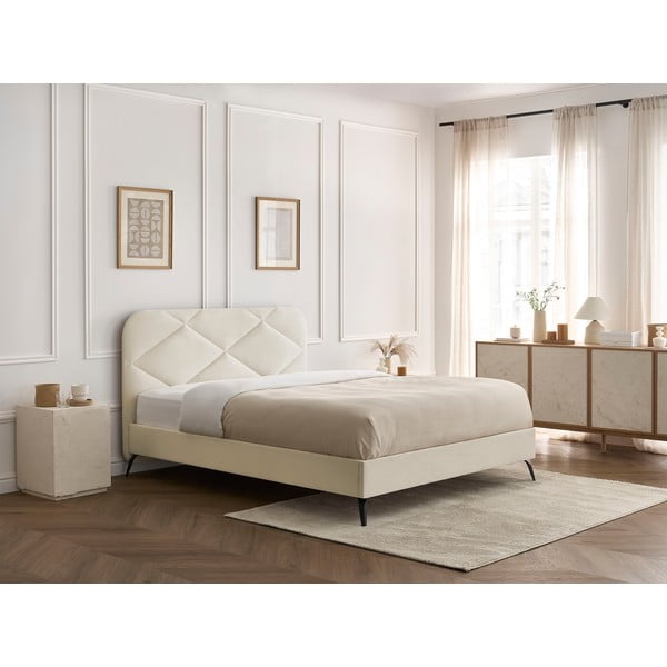 Bež tapecirani bračni krevet s podnicom 160x200 cm Prune – Bobochic Paris-image-4