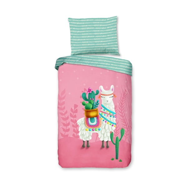 Ružičasta/tirkizna pamučna dječja posteljina za krevet za jednu osobu 140x200 cm Lalama – Good Morning