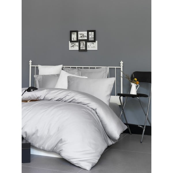 Svijetlo siva posteljina za krevet za jednu osobu od pamučnog satena 140x200 cm – Mijolnir