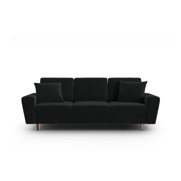 Crna baršunasti sklopiva/s prostorom za odlaganje sofa 235 cm Kyoto – Cosmopolitan Design