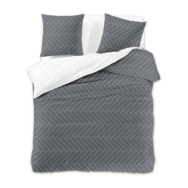 Sivo-bijela dvostrana posteljina sa 2 jastuka 80 x 80 cm od pamučnog satena DecoKing paneli, 200 x 200 cm