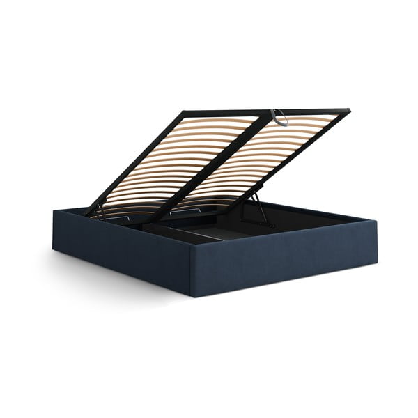 Tamno plavi tapecirani bračni krevet s prostorom za odlaganje/bez uzglavlja s podnicom 140x200 cm Susan – Micadoni -image-3