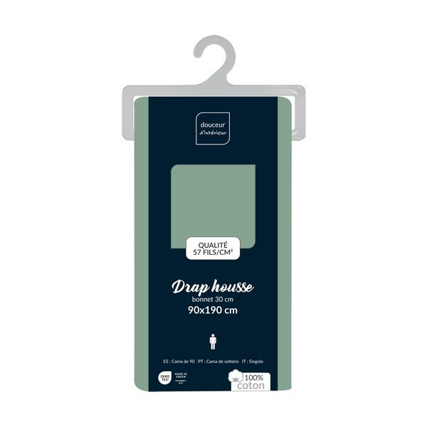 Zelena pamučna plahta s gumom 90x190 cm Lina – douceur d'intérieur-image-2