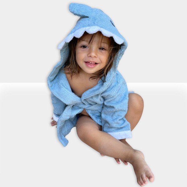 Plavi pamučni dječji kućni ogrtač veličine S Shark - Rocket Baby-image-1