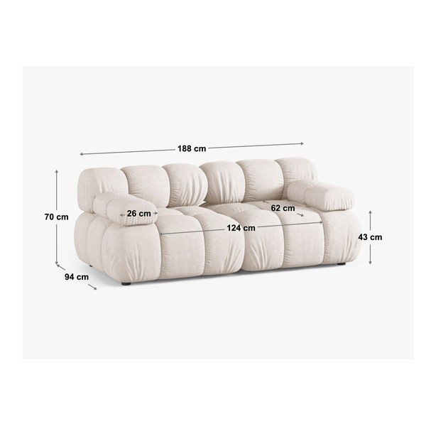 Bež baršunasti sofa 188 cm – Micadoni -image-4