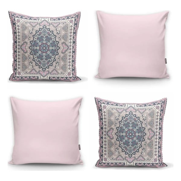 Set od 4 ukrasne jastučnice Minimalist Cushion Covers Pink Ethnic, 45 x 45 cm