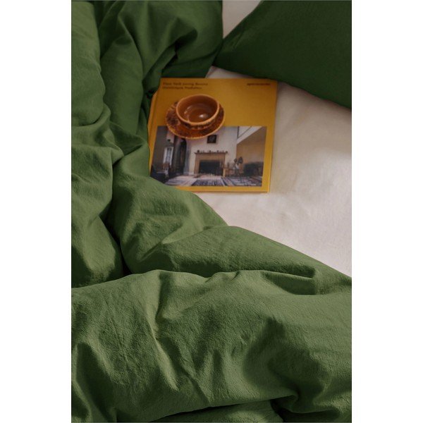 Zelena posteljina za krevet za jednu osobu od mješavine lana 150x200 cm Elly – Ellos Home-image-2