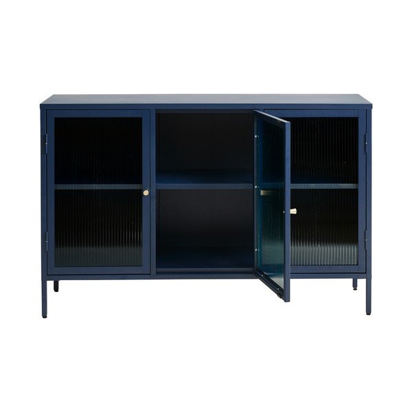 Plava metalna vitrina Unique Furniture Bronco, visina 85 cm-image-2