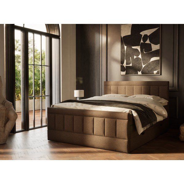 Smeđi boxspring krevet s prostorom za odlaganje 200x200 cm Caya – Maison de Rêve-image-1
