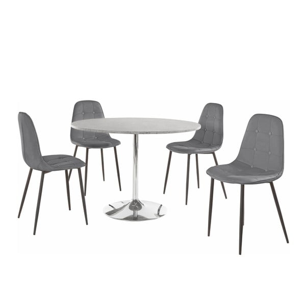 Set okruglog stola za blagovanje i 4 sive stolice Støraa Terri Concrete