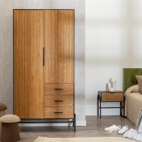 Ormar u dekoru jasena u prirodnoj boji 104x203 cm – Ixia-image-1