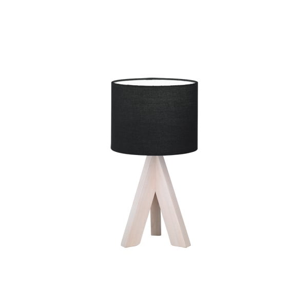 Crna stolna svjetiljka od prirodnog drva i tkanine Trio Ging, visina 31 cm