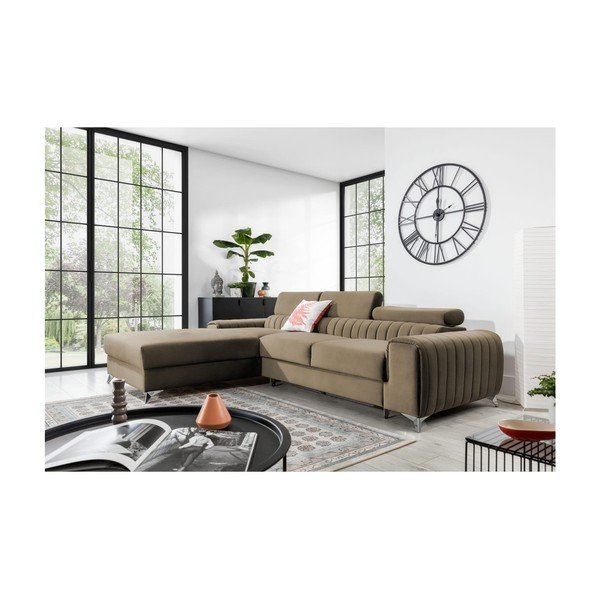 Svjetlo smeđa baršunasti sklopiva/s prostorom za odlaganje kutna garnitura (s lijevim kutom/s ležaljkom) Grayson – ELTAP-image-1