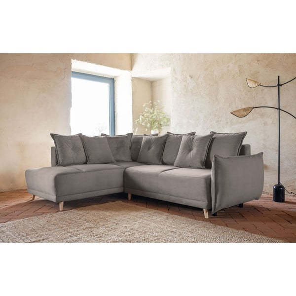 Svjetlo smeđa sklopiva kutna garnitura od samta (s lijevim kutom) Lazy Lukka – Miuform-image-3