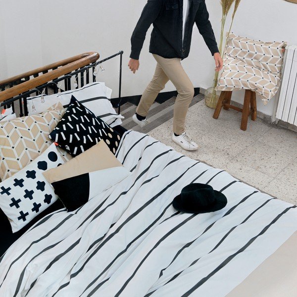 Crno-bijela/smeđa pamučna navlaka za poplun za krevet za jednu osobu 140x200 cm Blush sand – Blanc-image-2