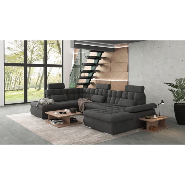 Antracitno siva sklopiva/s prostorom za odlaganje kutna garnitura (s lijevim kutom/u obliku slova "U") Merkur – Ropez-image-3