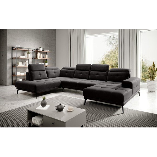 Crna baršunasti kutna garnitura (s lijevim kutom/u obliku slova "U") Bretan – ELTAP-image-1