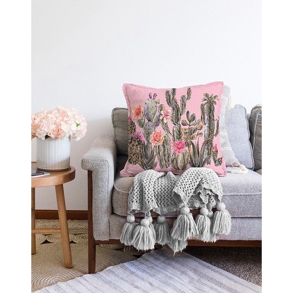 Ružičasta jastučnica s udjelom pamuka Minimalist Cushion Covers Blooming Cactus, 55 x 55 cm-image-2