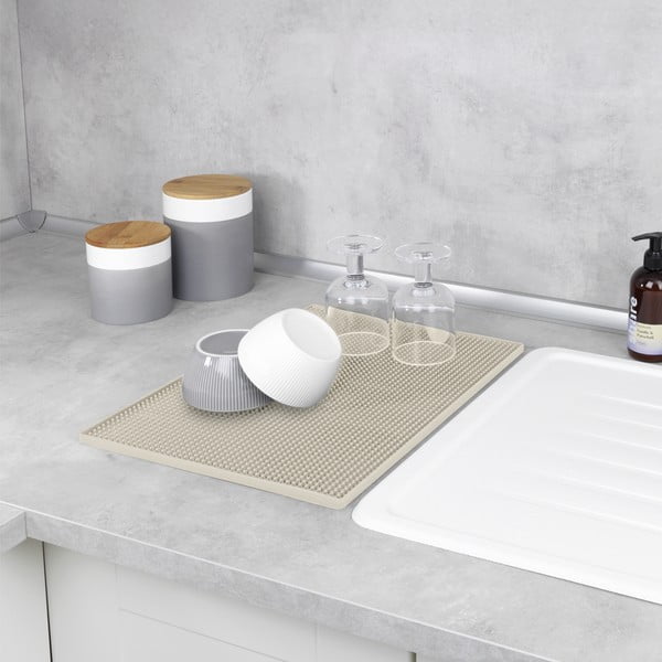 Bež gumena podloga za ocjeđivanje posuđa 40x30 cm Maxi – Wenko-image-2