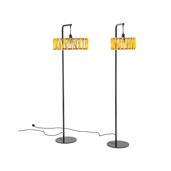 Podna lampa s crnom konstrukcijom i malim žutim zaslonom EMKO Macaron-image-3