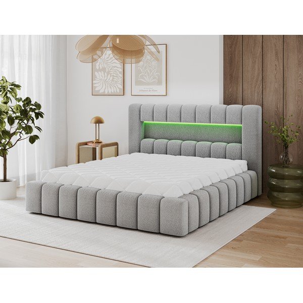 Sivi tapecirani bračni krevet s prostorom za odlaganje s podnicom 160x200 cm Lamica – ELTAP-image-1