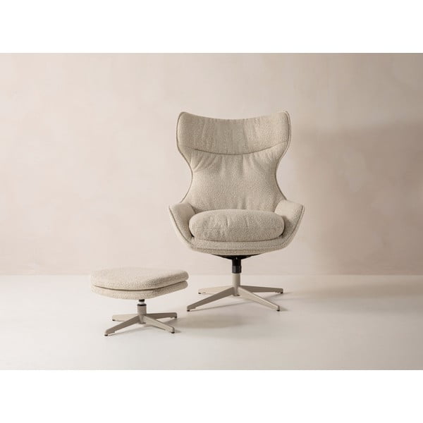 Bež okretna fotelja s naslonjačem za noge od bouclé tkanine Kenzi – Micadoni -image-2