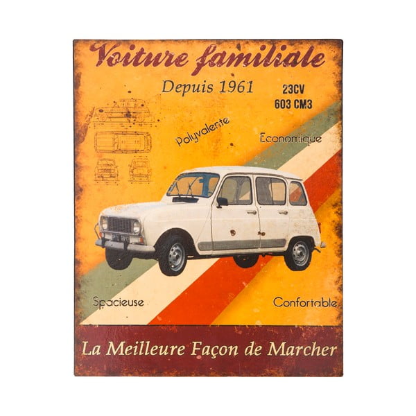 Metalni znak Antic Line Voiture Familiare, 22 x 28 cm