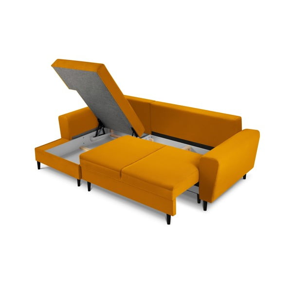 Senf žuta sklopiva/s prostorom za odlaganje kutna garnitura od samta (s lijevim kutom/s ležaljkom) Kyoto – Cosmopolitan Design-image-3