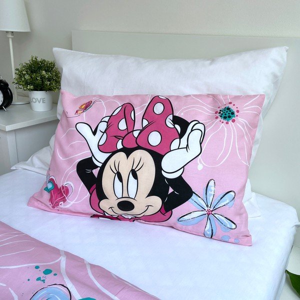 Ružičasta pamučna dječja posteljina za dječji krevetić 100x135 cm Minnie Flowers  – Jerry Fabrics-image-3