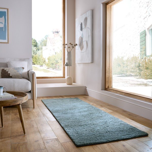 Prljavo plava ručno rađena vunena staza 80x230 cm Harris Boucle – Flair Rugs-image-1