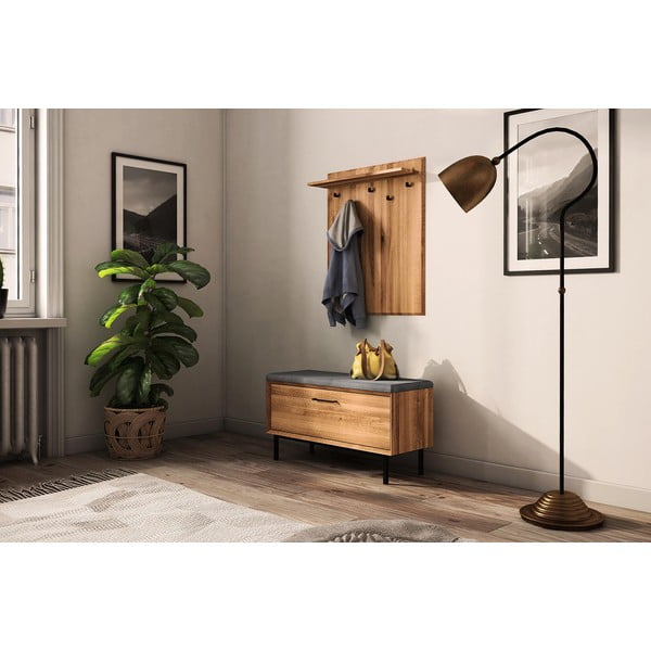 Zidna vješalica od hrastovine u prirodnoj boji s policom Abies - The Beds-image-4