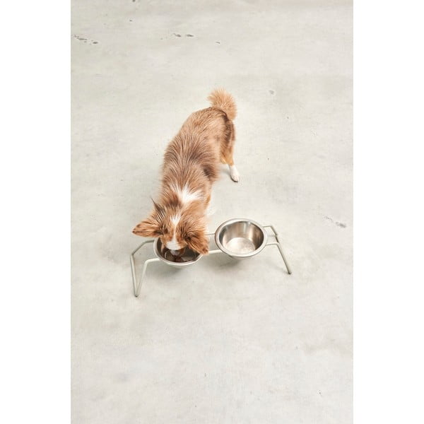 Set posuda s postoljem od nehrđajućeg čelika za pse Cena Greige M – MiaCara-image-2