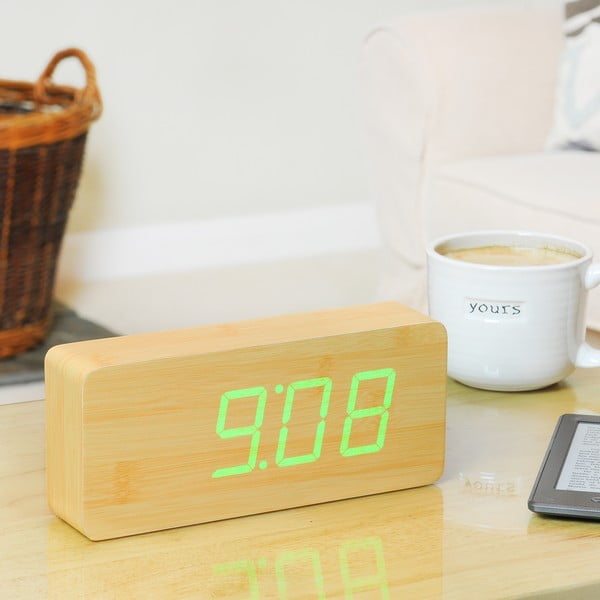 Svijetlosmeđa budilica sa zelenim LED zaslonom Gingko Slab Click Clock-image-1