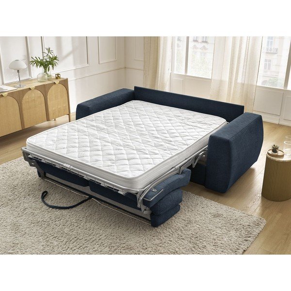 Tamno plava sofa za spavanje/sklopiva od šenila 220 cm Hugo – Bobochic Paris-image-1