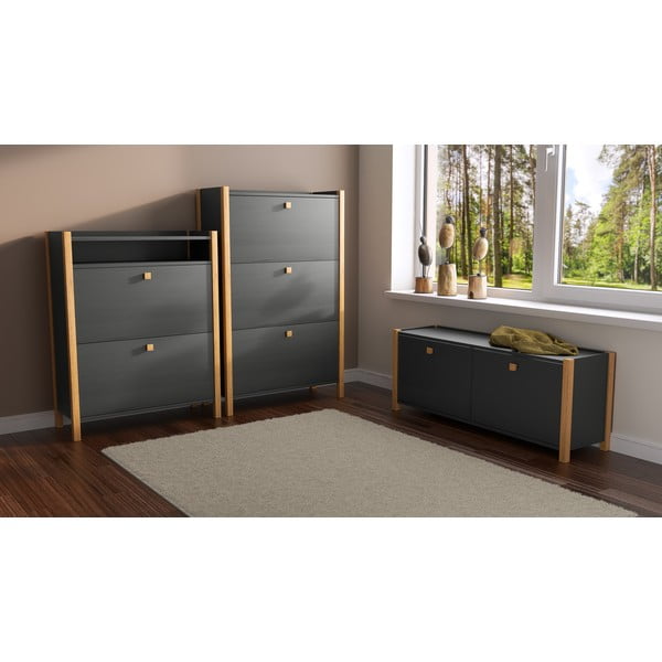 Tamno sivi ormarić za cipele s tri ladice Woodman Bode-image-1