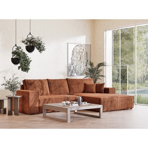 Sklopiva/s prostorom za odlaganje kutna garnitura od šenila u bakrenoj boji (s desnim kutom/s ležaljkom) Maze – Maison de Rêve-image-1