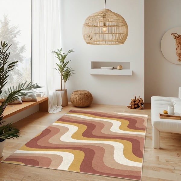 Oker žuti/prljavo rozi periv tepih 120x180 cm Creamy Strawberry Swirl – Mila Home-image-2