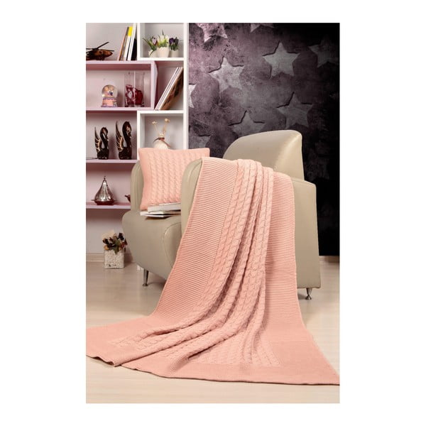 Set svijetloružičastih prekrivača i jastuka Kate Louise Tricot Blanket Set Sultan