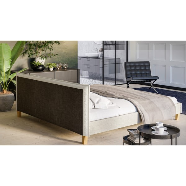 Kremasto tapecirani bračni krevet s letvičastim okvirom 200x200 cm Tina - Ropez-image-3