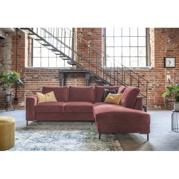 Ružičasta baršunasti sklopiva kutna garnitura (s desnim kutom) Lofty Lilly – Miuform-image-4