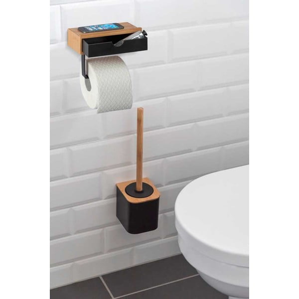Crni držač za toalet papir s bambusovom podstavom Wenko-image-1
