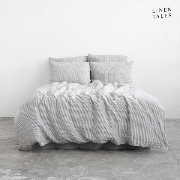 Crno-bijela lanena produžena posteljina za bračni krevet 200x220 cm - Linen Tales