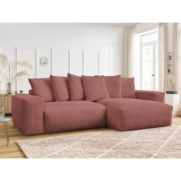 Ružičasta sklopiva/s prostorom za odlaganje kutna garnitura od samta Voltaire – Bobochic Paris-image-1