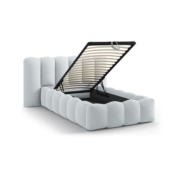 Svijetlo sivi tapecirani krevet s prostorom za odlaganje s podnicom 90x200 cm Lupine – Micadoni -image-1