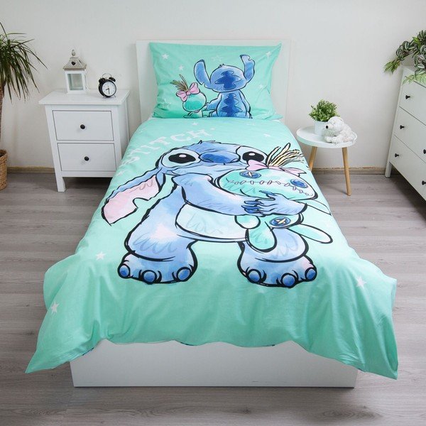 Mentol zelena pamučna dječja posteljina za krevet za jednu osobu 140x200 cm Lilo & Stitch "Buddies" – Jerry Fabrics-image-1