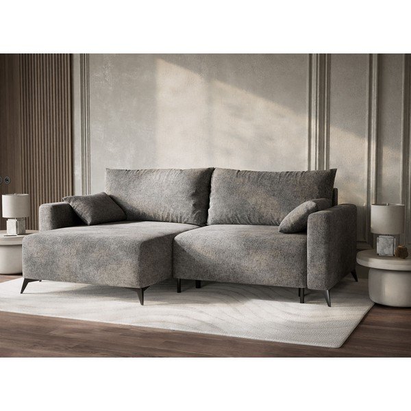 Siva sklopiva/s prostorom za odlaganje kutna garnitura od šenila (s lijevim kutom/s ležaljkom) Leon – Maison de Rêve-image-4