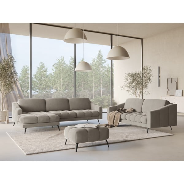 Bež baršunasti kutna garnitura (s lijevim kutom) Nalu – Makamii-image-1