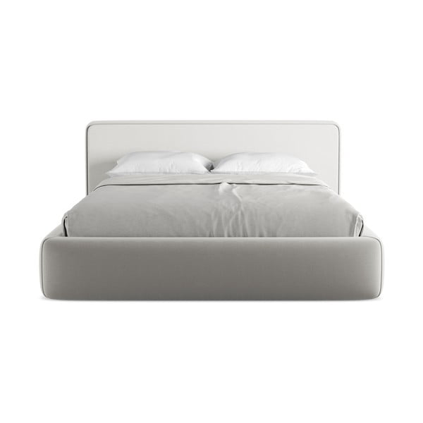 Svijetlo sivi tapecirani bračni krevet s prostorom za odlaganje s podnicom 160x200 cm Kiana – Makamii-image-4