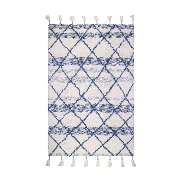 Plavo-bijeli pamučni ručni tepih Nattiot Kilkay, 100 x 160 cm