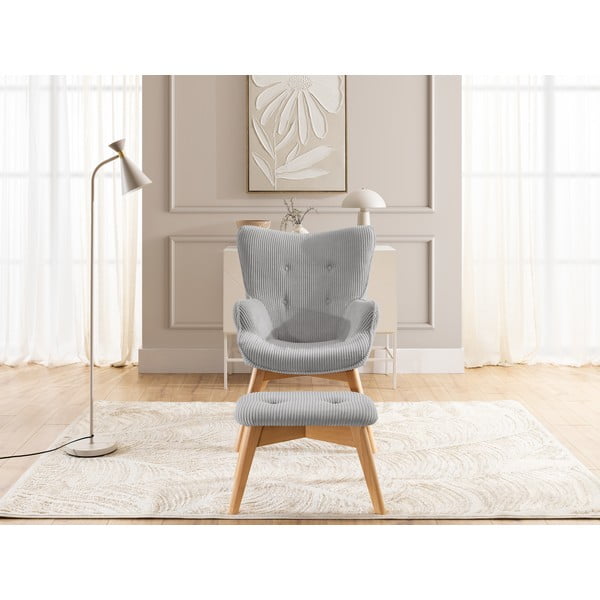 Siva fotelja s naslonjačem za noge od samta Niko – Ropez-image-1